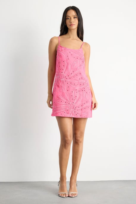Beaded Embroidered Slip Mini Dress - Image 1