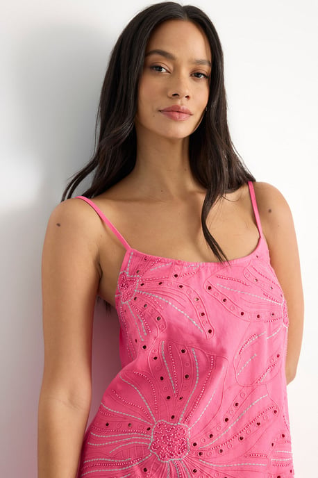 Beaded Embroidered Slip Mini Dress - Image 3