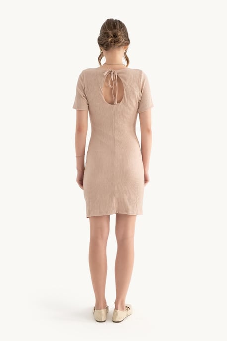 Kantig Halsringning Kortärmad Mini Bodycon Klänning - Image 3
