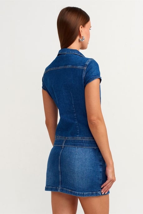 Gestrikt Denim Mini Jurk - Image 2