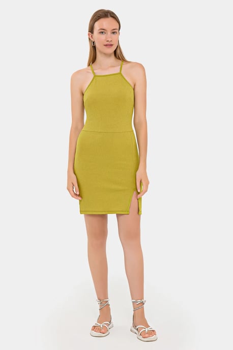 Sleeveless Halter-Neck Mini Dress with Side Slit - Image 1