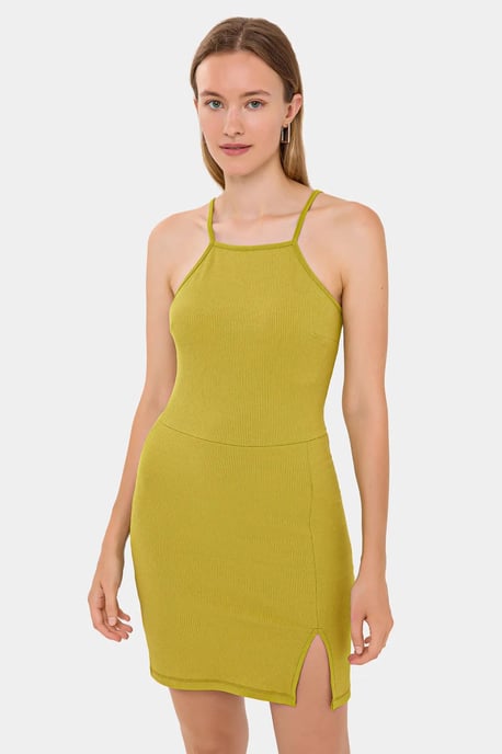 Sleeveless Halter-Neck Mini Dress with Side Slit - Image 2