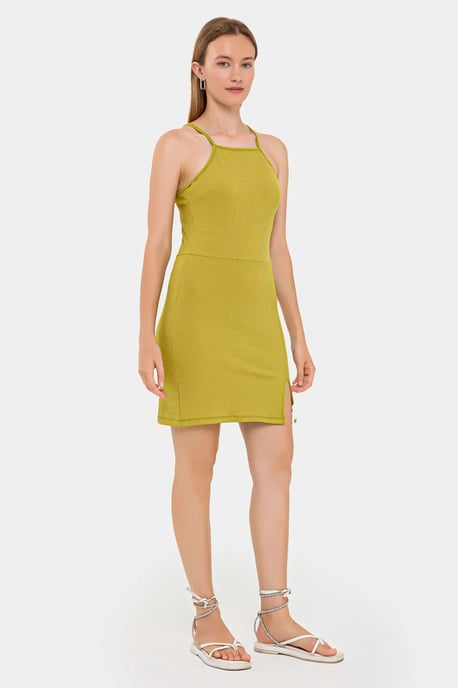 Sleeveless Halter-Neck Mini Dress with Side Slit - Image 3