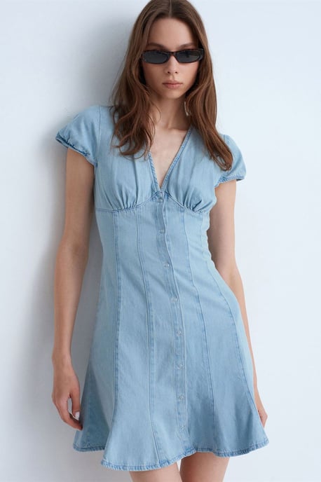 Mini Denim A-linje Klänning - Image 3