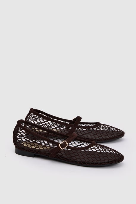 Tilly Mesh Mary-Jane Faux Leather Ballet Pumps - Image 1