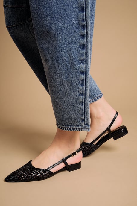 Brandie Woven Slingback Faux Leather Pointed Flat Shoes - Image 3