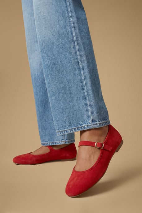 Buffy Faux Suede Square Toe Mary Jane Padded Ballet Pumps - Image 1