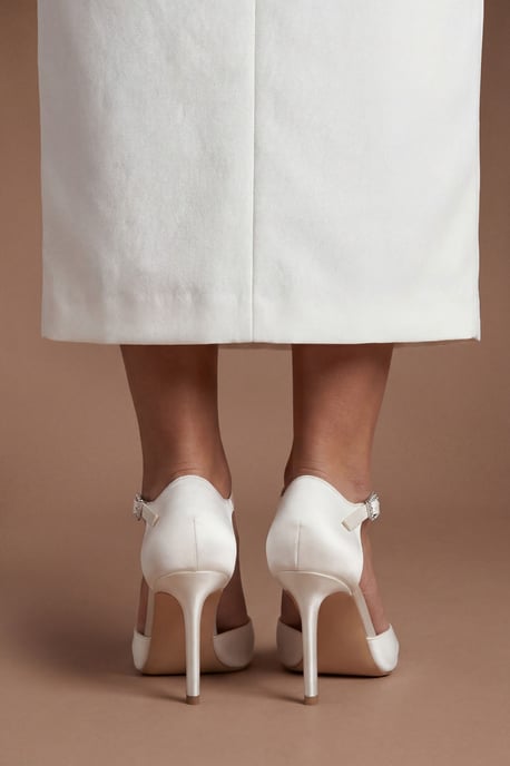 Bridal Megan Satin Diamante Buckle 2 Part High Stiletto Heel Point Court Shoes - Image 2