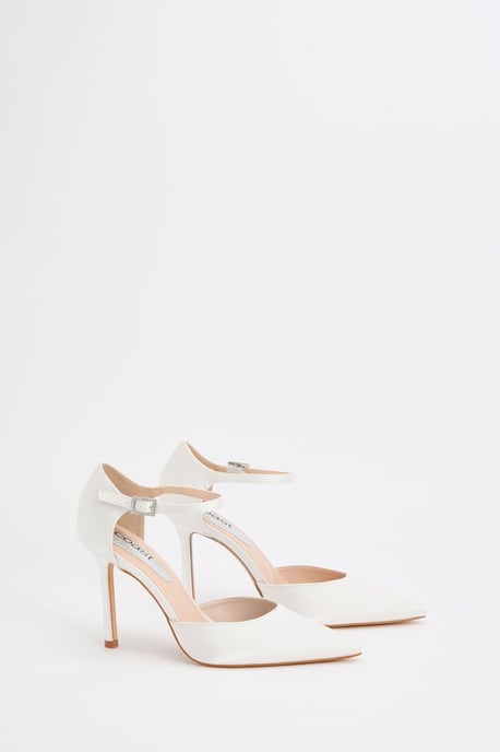 Bridal Megan Satin Diamante Buckle 2 Part High Stiletto Heel Point Court Shoes - Image 3