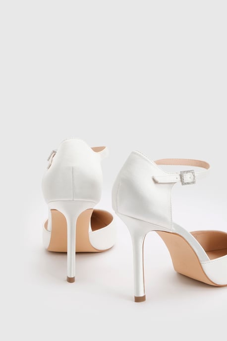Bridal Megan Satin Diamante Buckle 2 Part High Stiletto Heel Point Court Shoes - Image 4
