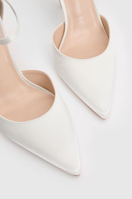 Bridal Megan Satin Diamante Buckle 2 Part High Stiletto Heel Point Court Shoes - Image 5