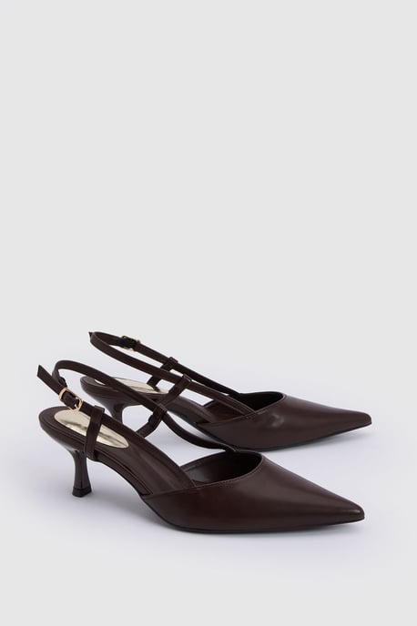 Luneth Kitten Heel Slingback Faux Leather Court Shoes - Image 1