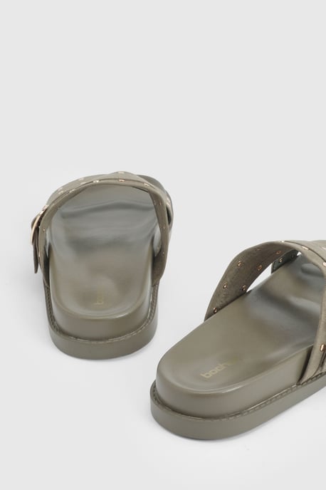 Faux Suede Stud Double Strap Sliders - Image 3