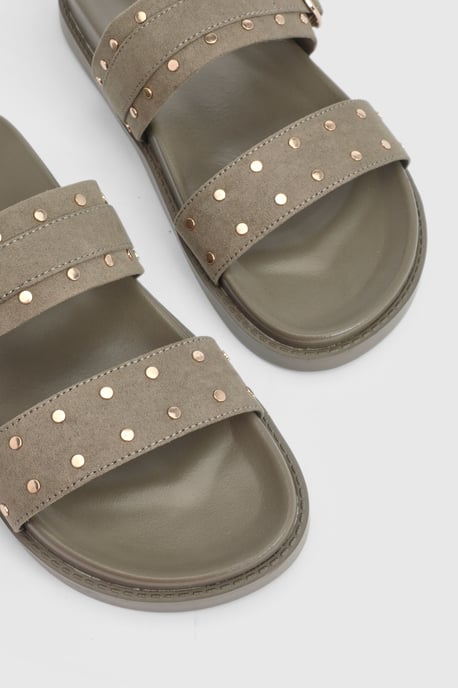 Faux Suede Stud Double Strap Sliders - Image 4
