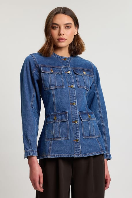 Denim Button Though Rounded Sleeve Jacket - Image 1