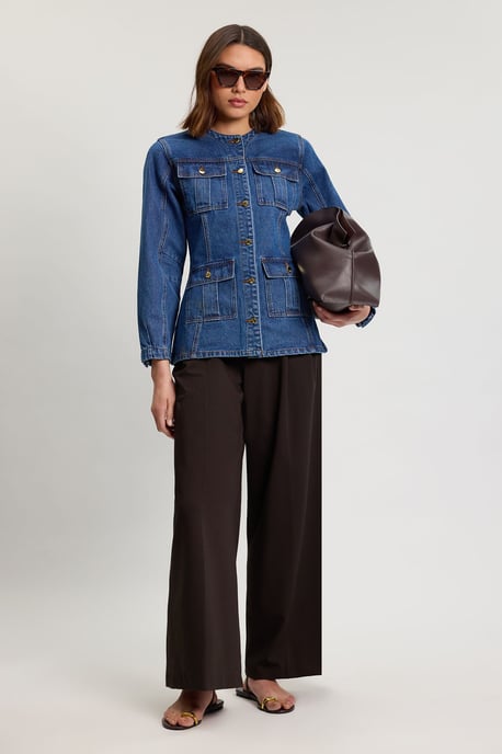 Denim Button Though Rounded Sleeve Jacket - Image 2