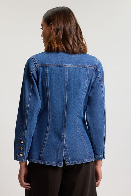 Denim Button Though Rounded Sleeve Jacket - Image 3