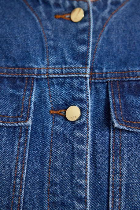 Denim Button Though Rounded Sleeve Jacket - Image 4
