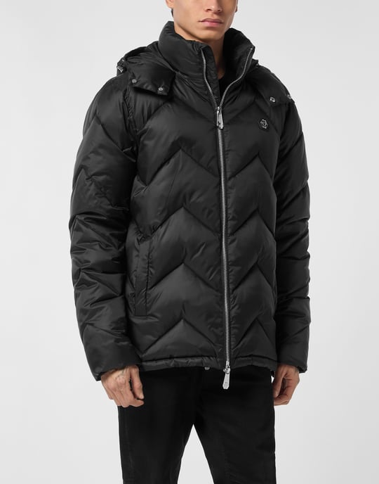 Kort nylonjacka med sicksackmönster - Image 2