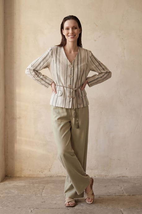 Gestreepte poplin jas met riem - Image 1