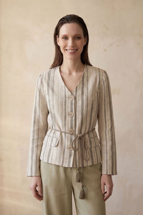 Gestreepte poplin jas met riem - Image 2