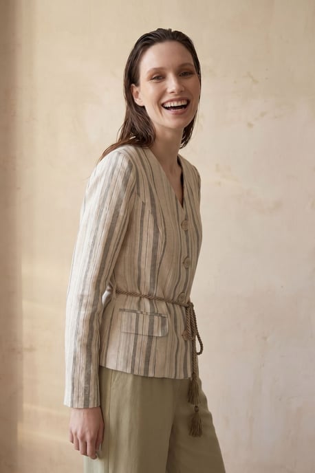 Gestreepte poplin jas met riem - Image 3