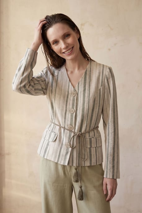Gestreepte poplin jas met riem - Image 4