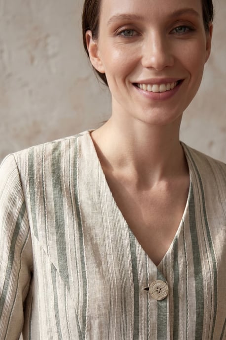 Gestreepte poplin jas met riem - Image 5