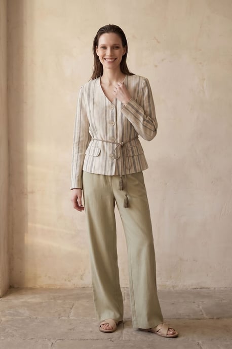 Gestreepte poplin jas met riem - Image 6