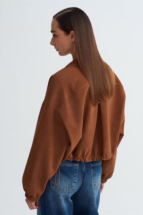 Överdimensionerad Croppad Faux Suede Bomberjacka - Image 2