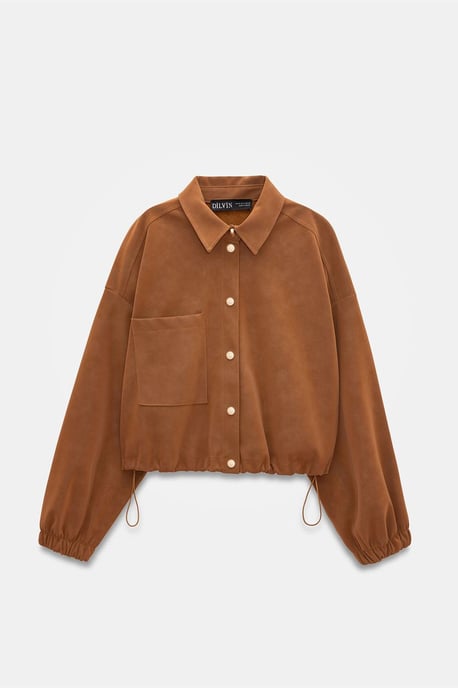 Överdimensionerad Croppad Faux Suede Bomberjacka - Image 5