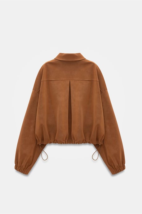 Överdimensionerad Croppad Faux Suede Bomberjacka - Image 6