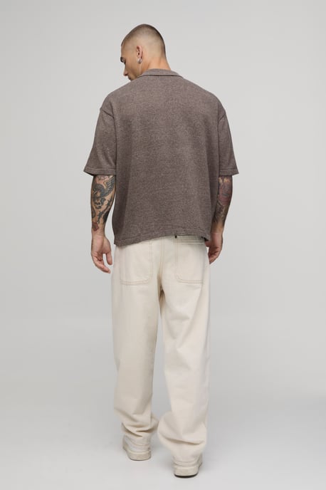 Oversized Boxy 1/4 Zip Cotton Blend Knitted Polo - Image 2