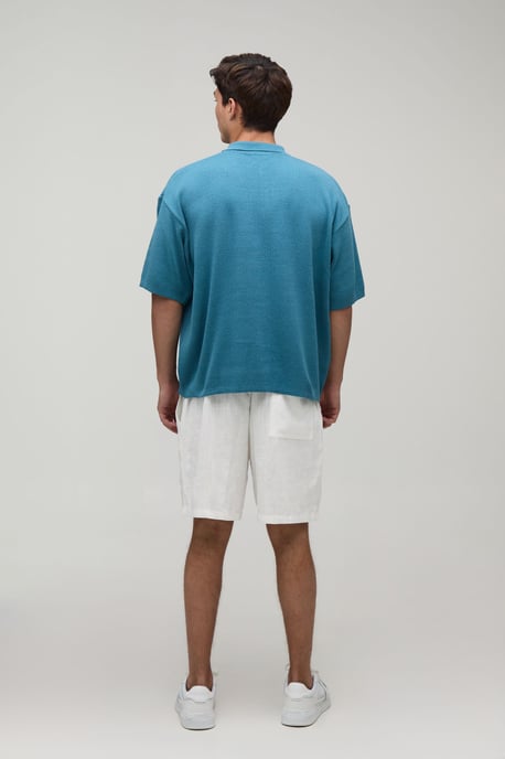 Oversized Boxy 1/4 Zip Cotton Blend Knitted Polo - Image 2
