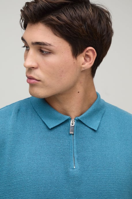 Oversized Boxy 1/4 Zip Cotton Blend Knitted Polo - Image 3