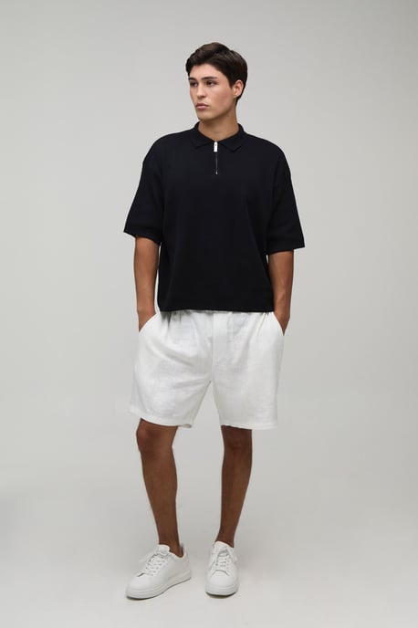 Oversized Boxy 1/4 Zip Cotton Blend Knitted Polo - Image 4