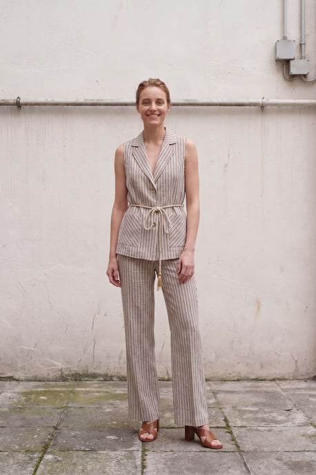 Gestreepte mouwloze top en wijde broek set - Image 2