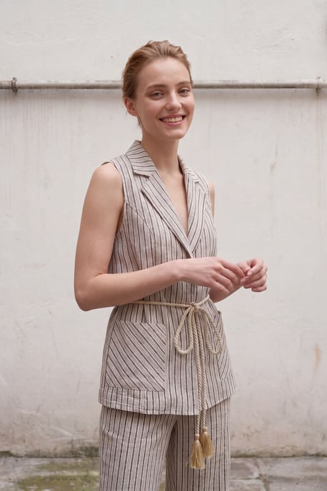 Gestreepte mouwloze top en wijde broek set - Image 6