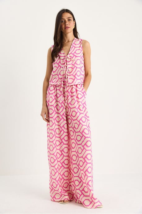 Geometrische V-hals Lange Tuniek en Wijde Pantalon Set - Image 2