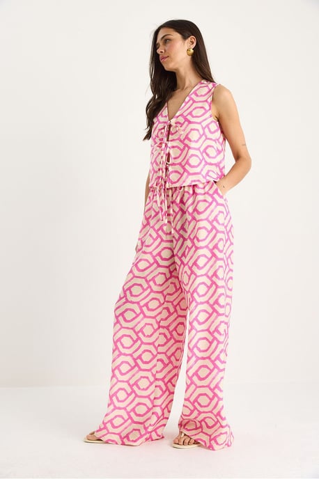 Geometrische V-hals Lange Tuniek en Wijde Pantalon Set - Image 3