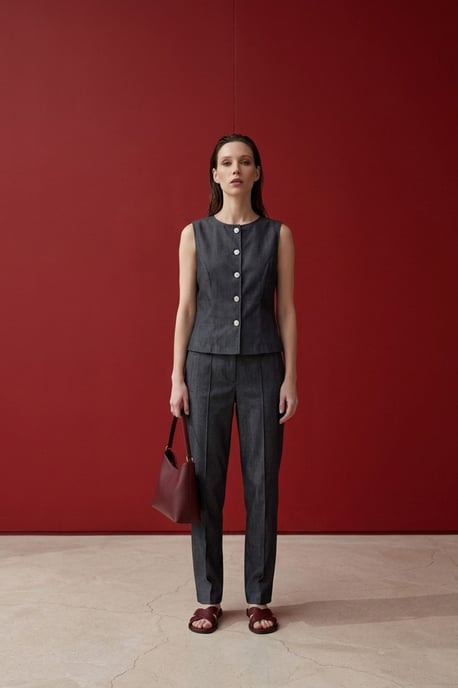 Katoenen Poplin Gilet en Brede Pijpen Broek Set - Image 5