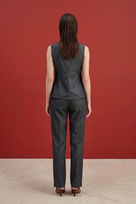 Katoenen Poplin Gilet en Brede Pijpen Broek Set - Image 6