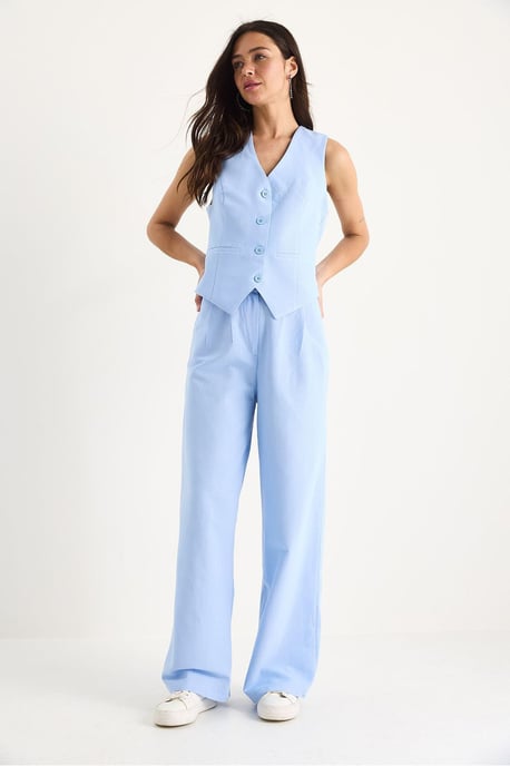 V-hals Vest en Wijde Pantalon Twee-delige Coord Set - Image 3