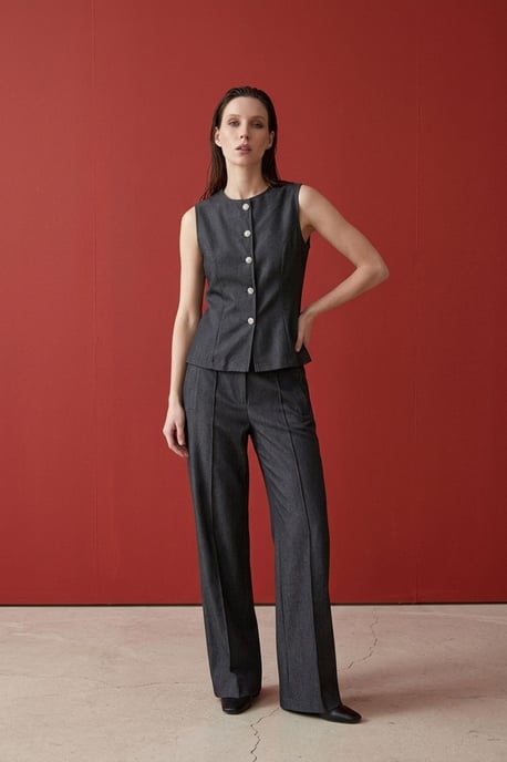Katoenen Poplin Vest en Wijde Pantalon Set - Image 1
