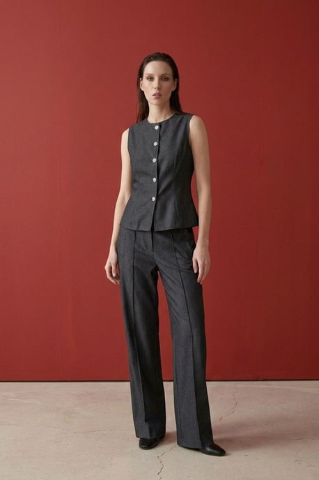 Katoenen Poplin Vest en Wijde Pantalon Set - Image 4