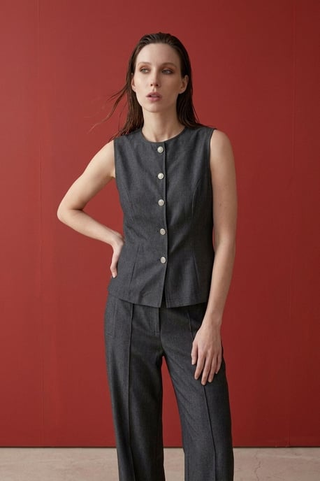 Katoenen Poplin Vest en Wijde Pantalon Set - Image 5