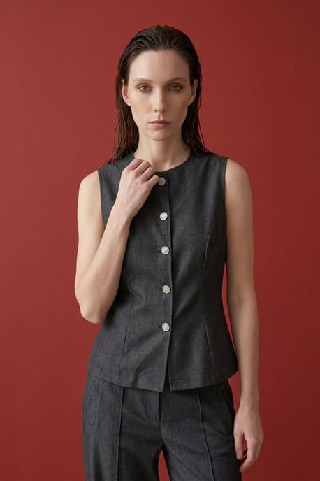 Katoenen Poplin Vest en Wijde Pantalon Set - Image 6