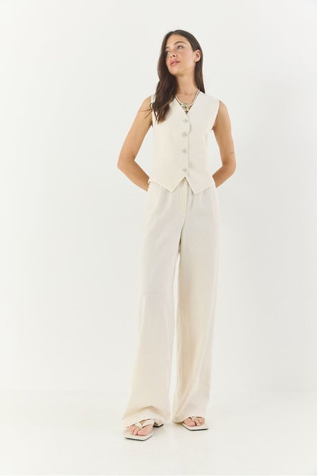 V-hals Vest en Wijde Pantalon Twee-delige Coord Set - Image 3