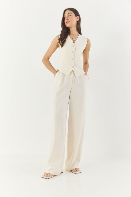 V-hals Vest en Wijde Pantalon Twee-delige Coord Set - Image 4