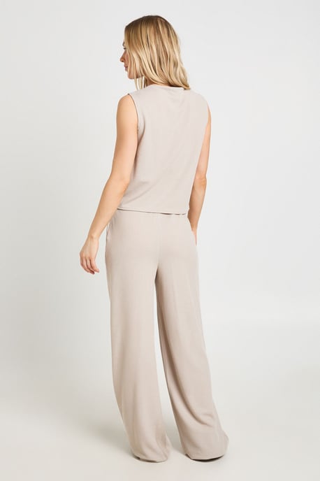 Petite Crinkle Rib Button Through Sleeveless Top and Trouser Set - Image 2